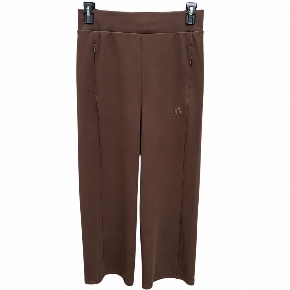 Adidas Womens Medium Wide Leg Pants Chocolate Brown‎ High Rise Athleisure Active